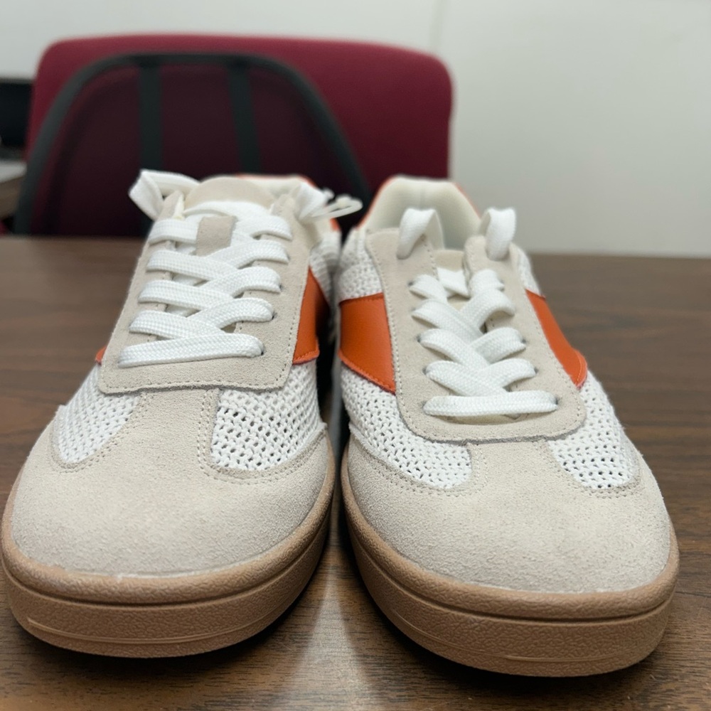 NWOB Chelsea Crew Casual Suede and Knit Sneakers in Ivory/Orange Sz 37 US 6-6.5 - Picture 5 of 7